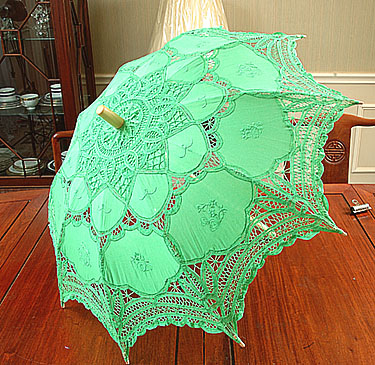 Lace parasol. Battenburg Lace. Green